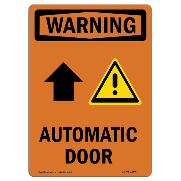 Safety Sign, OSHA WARNING, 5" Height, Automatic Door (Up Arrow), Portrait, 10PK